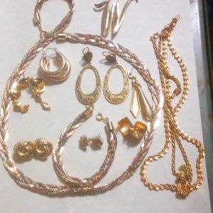 Lot if gold earrings , necklaces, bracelet